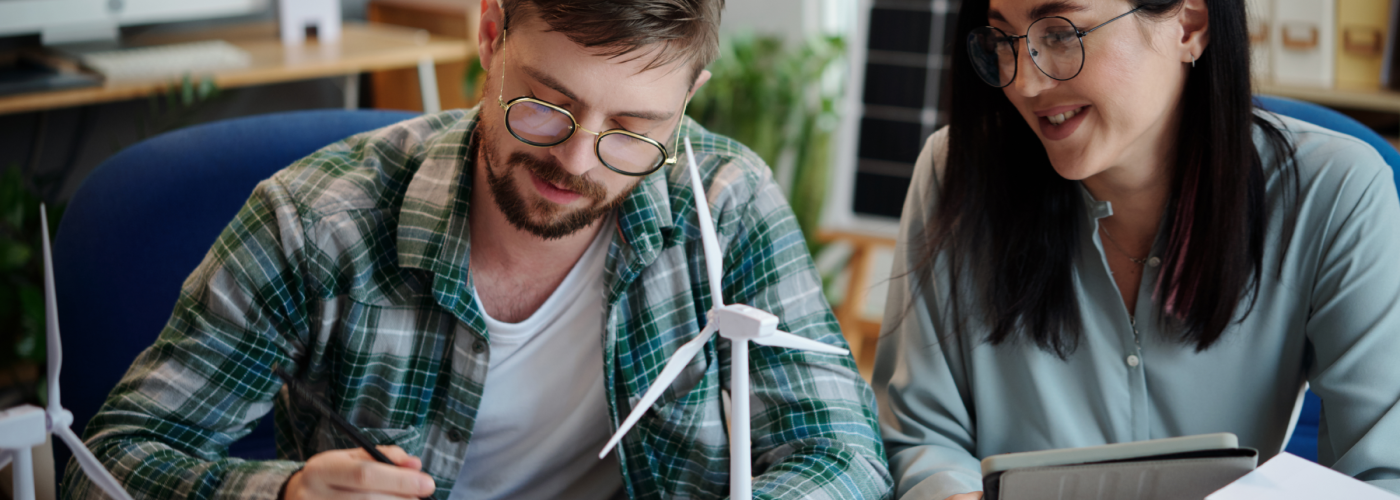Couple planning renewable energy resources. 